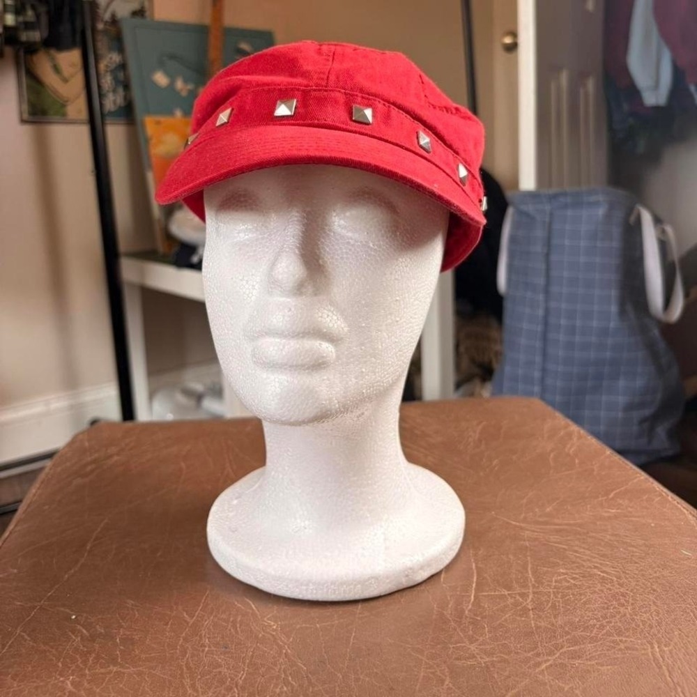 Y2K Red studded cap with silver studs